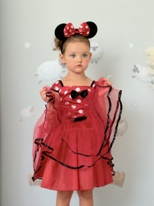Rochie Fetite Carnaval, Printesa, Tull/Saten, Rosu cu Buline Albe, plus Accesoriu Bentita - Img 3