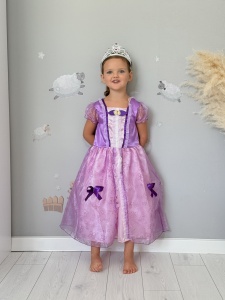 Rochie Fetite Carnaval, Printesa, Tull/Saten, Roz si Mov, Sclipici Roz, Accesorii Fundite Mov si Brosa - Img 3
