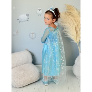 Rochie Fetite Carnaval, Printesa, Tull/Saten, Turquoise, Sclipici Argintiu plus Set Sapte Accesorii