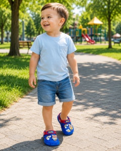 Saboți Copii Albastri cu Accesorii Ursuleț și Curcubeu, Spuma, Antiderapanți, Bareta Reglabilă - Img 2