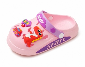 Saboți Copii Roz din Spumă, Model Dino Baby, cu Accesorii 3D și Baretă Reglabilă
