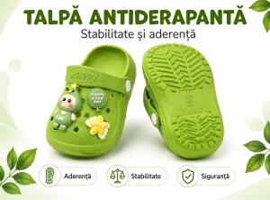 Saboți Copii Tip Crocs cu Personaj 3D, Balon și Stea Decorativa, Baretă Reglabilă, Talpă Antiderapantă, Verde - Img 9