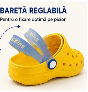 Saboți Copii Tip Crocs din Spumă EVA cu Cățeluș 3D, Baretă Reglabilă, Talpă Antiderapantă, Galben - Img 6