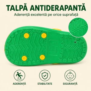 Saboți Copii Tip Crocs din Spumă EVA cu Ursuleț 3D și Curcubeu Decorativ, Baretă Reglabilă, Talpă Antiderapantă, Verde - Img 5