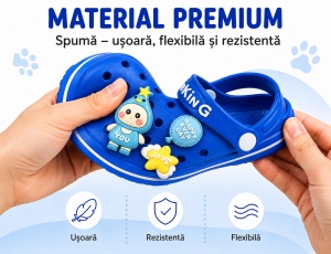 Saboți Copii Tip Crocs,Spuma cu Personaj 3D, Balon și Stea Decorativa, Baretă Reglabilă, Talpă Antiderapantă,Albastru - Img 12