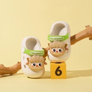 Saboti Pentru Copii stil Crocs, Papuci Plaja, cu Accesoriu Detasabil Oita, Spuma, Alb