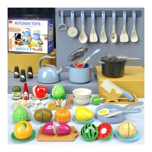 Set Accesorii pentru Bucatarie Copii, 39 Piese, Plastic, Albastru, 3 ani+