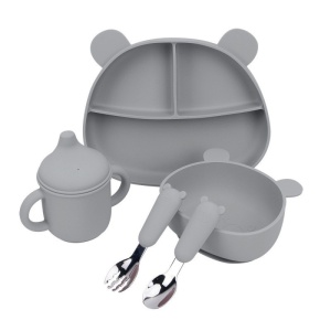 Set Diversificare 5 Piese, Silicon, Bebelusi si Copii, Gri, 5 Piese, 6 luni +
