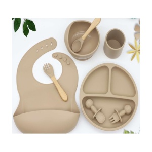 Set Diversificare Bebelusi, Silicon, Anti Alunecare, 8 Piese, Bej - Img 2