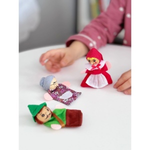 Set Papusi Pentru Degete Scufita Rosie, Marionete, Personaje Poveste, 4 Piese, Material Textil
