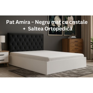 SET Pat Amira – Negru mat cu cristale + SALTEA Ortopedica