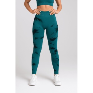 Set pentru Sala Green/Black 3 piese, Pantalon scurt si Colanti plus Bustiera, Model Tie-Dye - Img 2