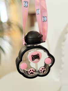 Sticla de Apa Pentru Copii, Cu bareta si Stickere, Negru, 250 ml - Img 2