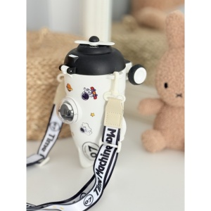 Sticla de Apa pentru Copii, Cu Pai si Bareta, Model Avion, Alb, 500 ml - Img 2