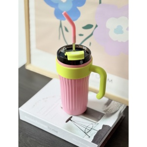 Termos 2 in 1, cu Pai si Maner, Roz/Verde, Otel Inoxidabil, 860 ml