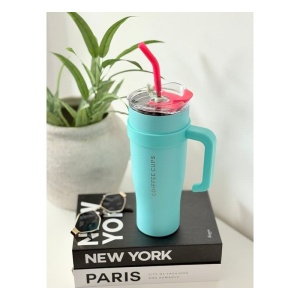 Termos pentru Adulti, cu Maner si Pai, Otel Inoxidabil, Turquoise, 1.2 L