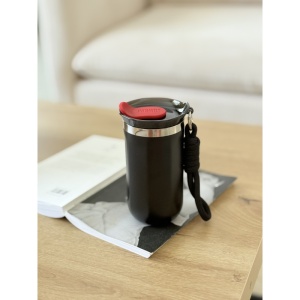 Termos pentru Cafea, cu Maner, Otel Inoxidabil, Negru, 350 ml