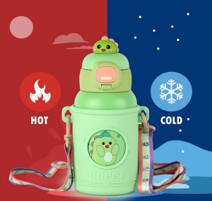 Termos pentru Copii, cu Pai si Bareta, Verde, Model Crocodil, 500 ml - Img 2