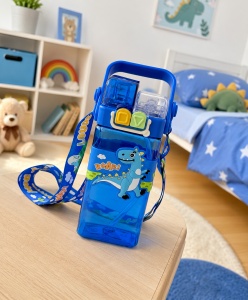Termos Pentru Copii, Model 2 in 1, cu Bareta si Maner, Dinozaur Albastru, 500 ml - Img 3