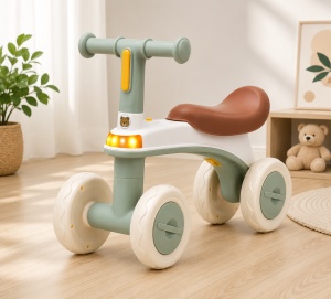 Tricicletă fără Pedale pentru Copii Little Bear, cu Lumini și Sunete, Ghidon și 4 Roți Late, Verde Menta,12 luni + - Img 3