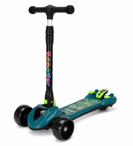 Trotinetă Copii 3 Roți, Verde, Lean to Steer, Pliabilă, Ghidon Reglabil, Roți LED
