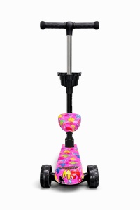 Trotineta Reglabila 2 in 1, cu 3 Roti, Lumini si Scaun Pliabil, Cosulet, Multicolor, 1,5 ani - Img 2