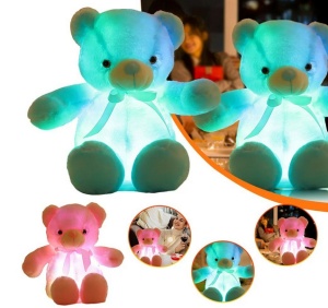 Ursulet de Plus Luminos, cu Lumini LED, Colorate, Lumina de Veghe, Pufos, Roz, 30 cm - Img 8