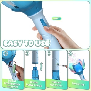 Baghetă Automată pentru Baloane de Săpun Floare Albastru cu LED, Funcționare pe Baterii - Img 6