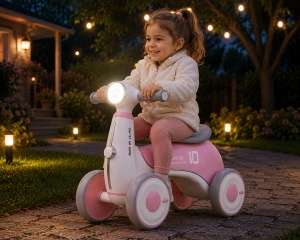 Bicicletă de Echilibru pentru Copii 2-4 Ani cu 4 Roți, Lumini LED și Muzică – Roz - Img 4