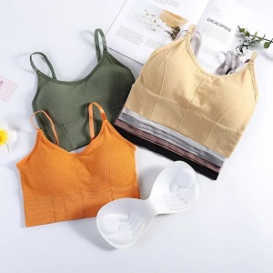 Bustiera Sport pentru Dama, cu Bretele Reglabile si Spatele Gol, Fara Cusaturi, Model Push Up, Beige - Img 2