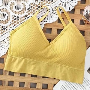 Bustiera Sport pentru Dama, cu Bretele si Spatele Gol, Fara Cusaturi, Model Push Up, Marime S/M, Galben