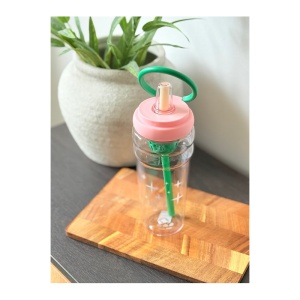 Cana cu Pai, model cu Stelute, cu Maner, Plastic, Verde, 500 ml