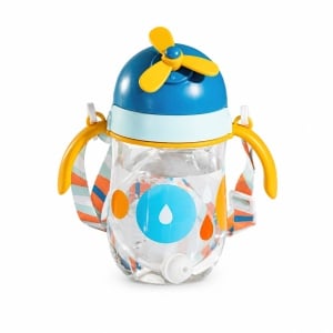 Cana cu Pai pentru Copii, cu Elice si Bareta, Albastru, Plastic, 300 ml