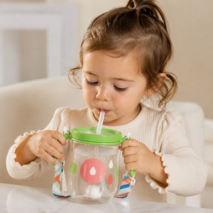 Cana cu Pai pentru Copii, cu Elice si Bareta, Roz, Plastic, 300 ml - Img 2