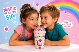 Cana cu Pai Unicor, Curcubeu si Bombonele, Plastic, Multicolor, 450 ml - Img 2