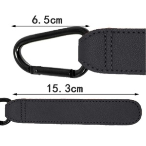 Carlig pentru Carucior, pentru Agatat Sacose si Jucarii, 15.5 cm, Piele Ecologica si Aluminiu, Negru