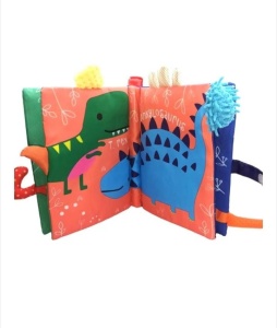 Carte Senzoriala pentru Bebelusi, Material Textil, Dinozauri, Multicolor, 8pg - Img 2
