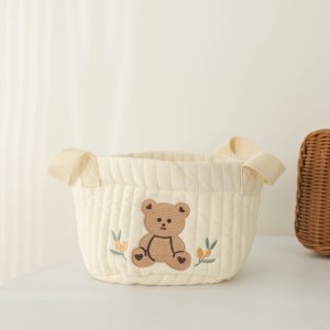 Cos Depozitare Jucarii si Obiecte,Textil, Ursulet, Bej, 22x28cm - Img 2