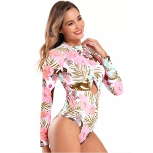 Costum de Baie Intreg, Maneca Lunga, Imprimeu Floral