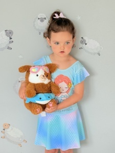 Costum de Baie Intreg pentru Copii, Model Salopeta cu Fustita, Mermaid Blue, 54 cm - Img 3