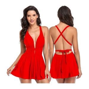 Costum de Baie Stil Rochie Intreg Rosu