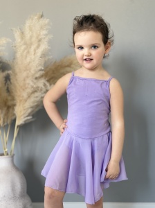 Costum Pentru Dans/Gimnastica, Body cu Fustita si Capse, Model Maieu, Bumbac si Organza, Mov