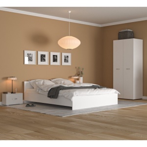 Dormitor Amelia Alb, Sifonier, Pat, Doua Noptiere, Pal Melaminat 18 mm, 160x200 cm