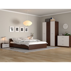 Dormitor Bianco Wenghe/Alb, Sifonier 3 usi, Pat, 2 Noptiere, Comoda 3 Sertare, Pal Melaminat de 18 mm
