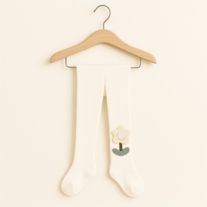 Dres cu Talpa pentru Copii, Alb, cu Floare, Bumbac Gros