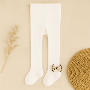 Dres cu Talpa Pentru Copii, Alb, cu Funda Buline, Bumbac Gros