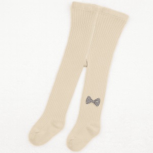 Dres cu Talpa pentru Copii, Crem, cu Funda Carouri, Bumbac Gros