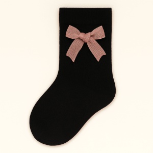 Dres cu Talpa pentru Copii, Negru, Funda Roz, Bumbac Gros - Img 2