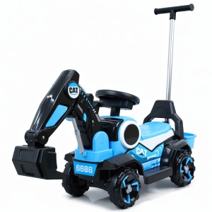 Excavator pentru Copii cu Braț Funcțional, Lumini și Muzică, Mâner Parental, Albastru, Roți Antiderapante, 2-7 Ani