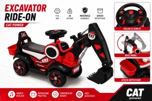 Excavator pentru Copii cu Braț Funcțional, Lumini și Muzică, Mâner Parental, Rosu, Roți Antiderapante, 2-7 Ani - Img 2